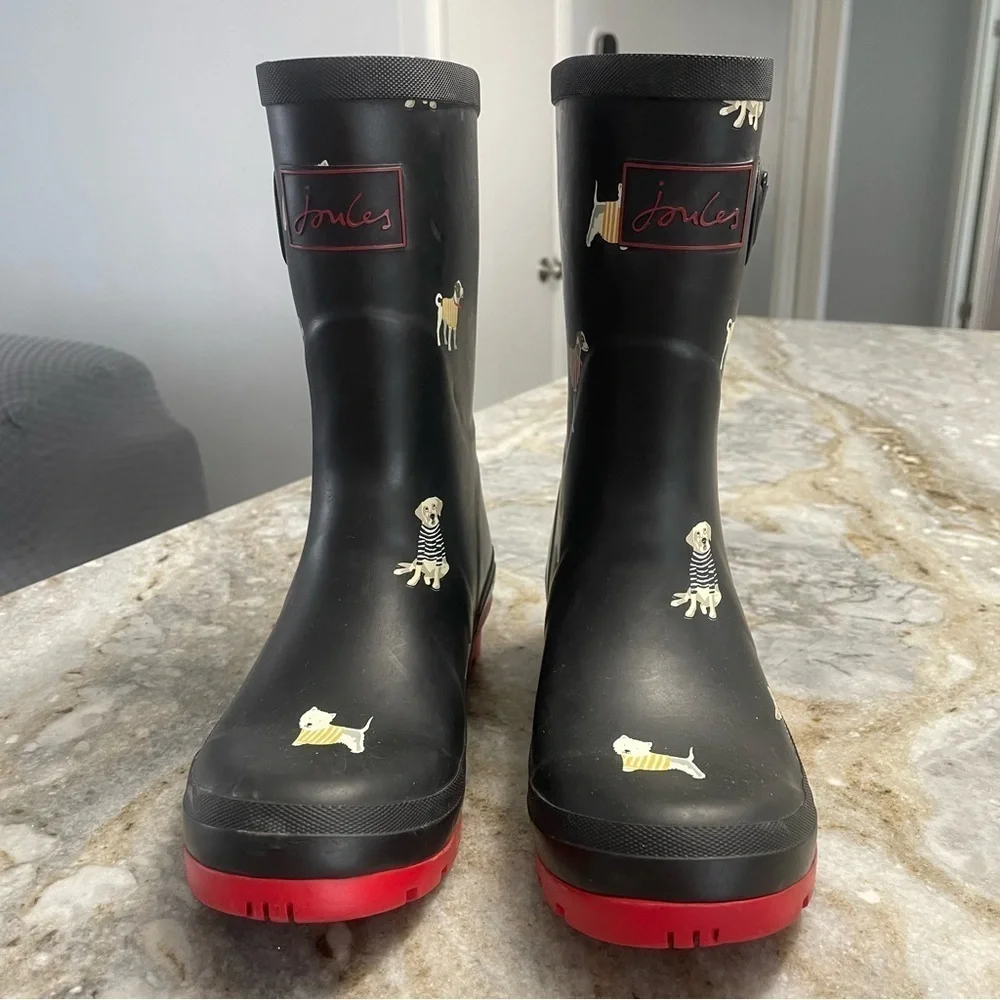 Joules Women's Molly Welly Wellington Mid Dog Print Boots Size 6